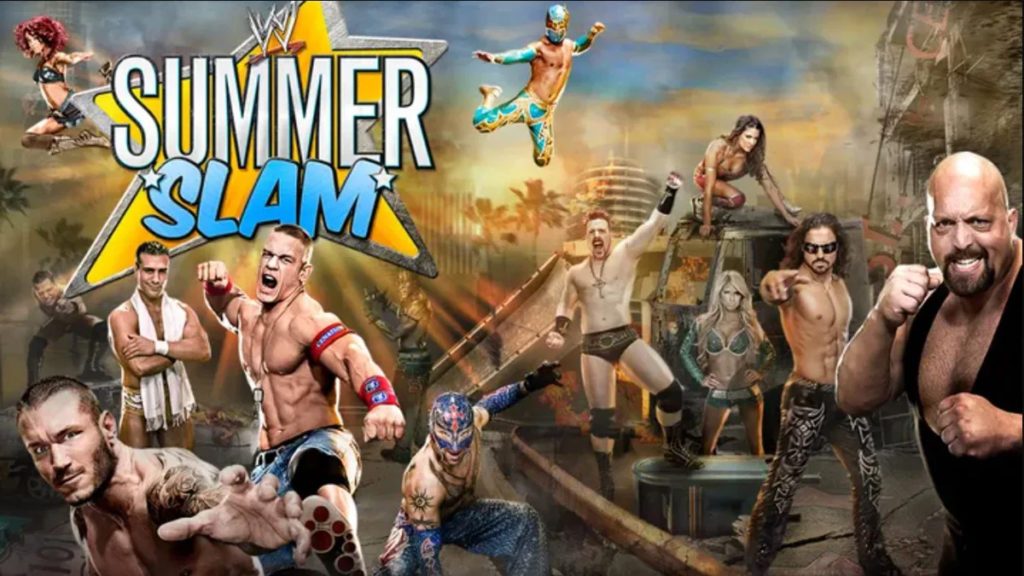 wwe summerslam 2011 ppv poster randy orton vs christian street fight cm punk vs john cena summer of punk triple h special guest referee alberto del rio money in the bank cash-in cashes in mitb kevin nash runs in attacks cm punk