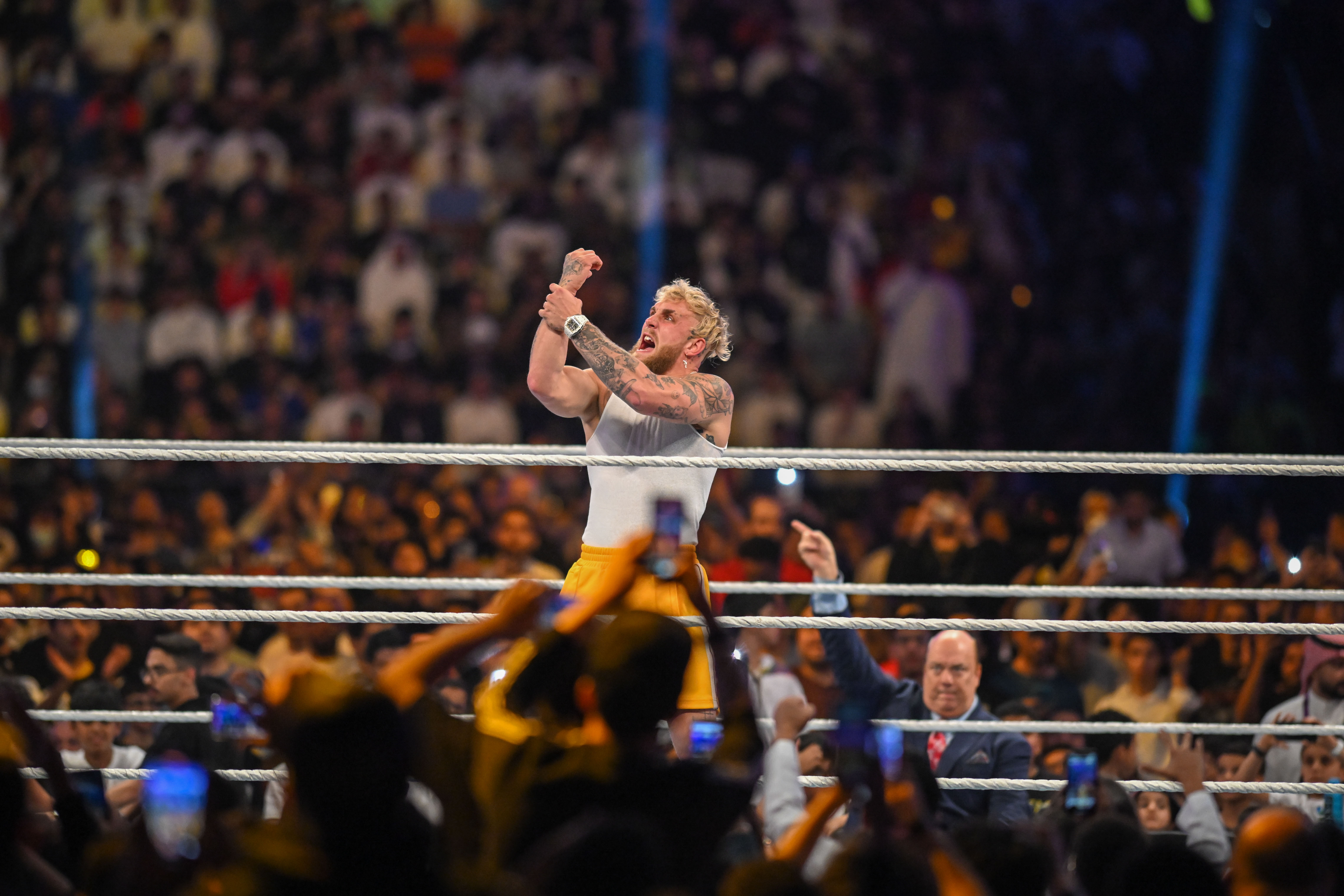Jake Paul stands in-ring at WWE Crown Jewel 2022