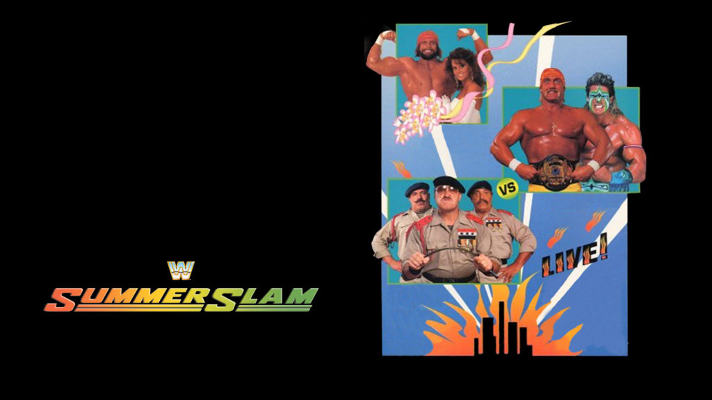 WWF WWE SummerSlam 1991 poster match made in hell hulk hogan the ultimate warrior sgt slaughter triangle of terror match made in heaven randy savage miss elizabeth wedding