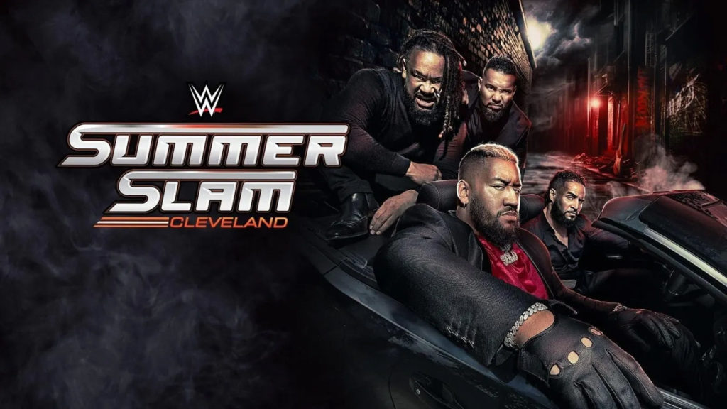 wwe summerslam 2024 ppv ple poster the bloodline cody rhodes vs solo sikoa undisputed wwe universal championship damian priest vs gunther wins world heavyweight title championship drew mcintyre vs cm punk bracelet aj lee seth rollins special guest referee
