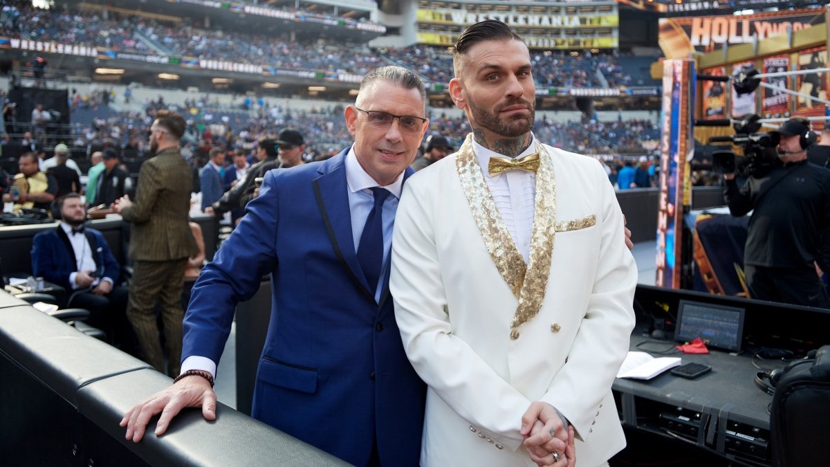 Michael Cole and Corey Graves at WWE WrestleMania
