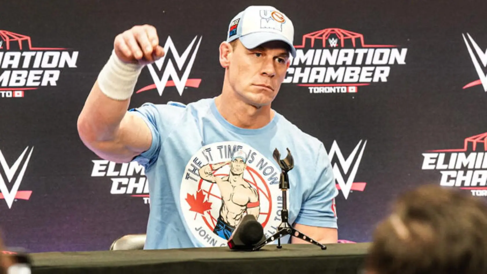John Cena at the WWE Elimination Chamber press conference