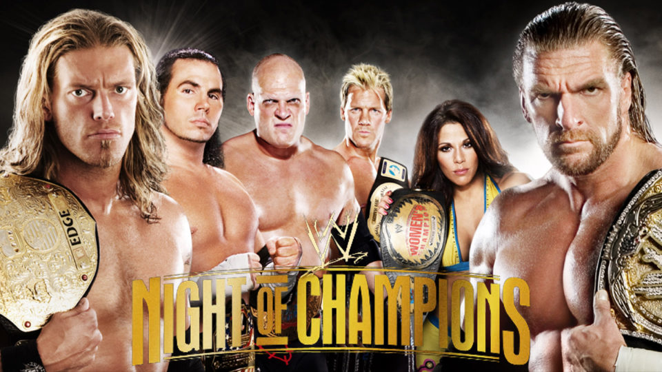wwe night of champions 2008 poster edge matt hardy kane chris jericho mickie james triple h