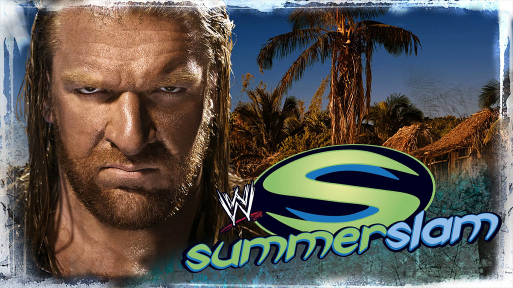 wwe summerslam 2007 ppv poster triple h returns vs king booker john cena vs randy orton batista vs the great khali