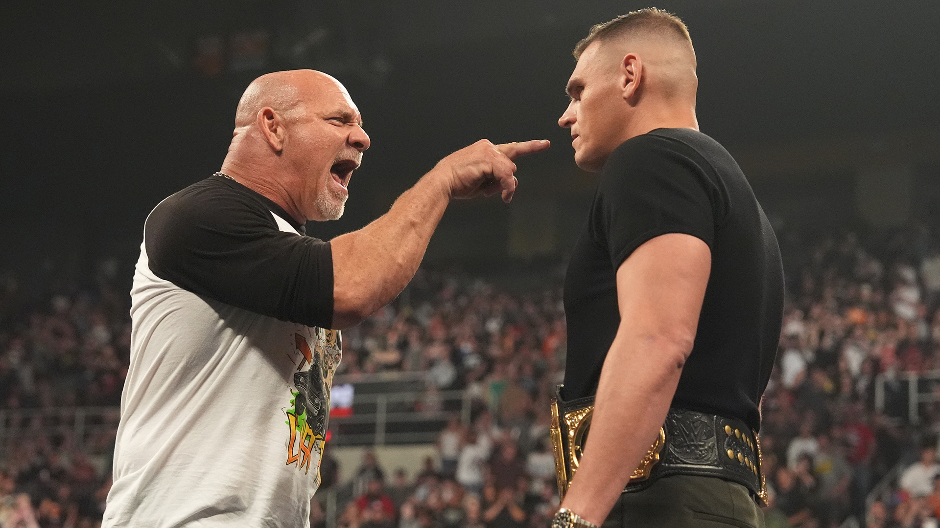 Goldberg pointing at Gunther on WWE Raw