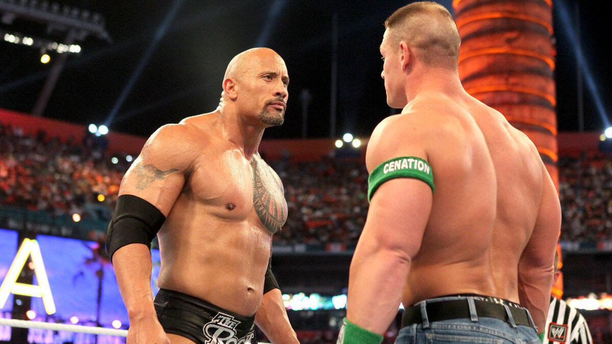 John Cena and The Rock face off at WWE WrestleMania 28