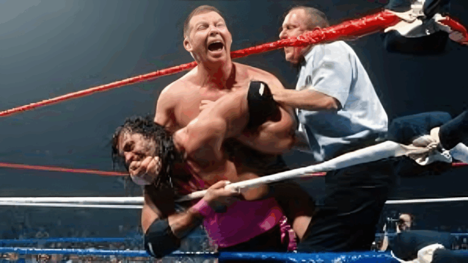bret hart vs bob backlund wwf survivor series 1994 throw in the towel match wwe championship submission owen hart the british bulldog helen hart
