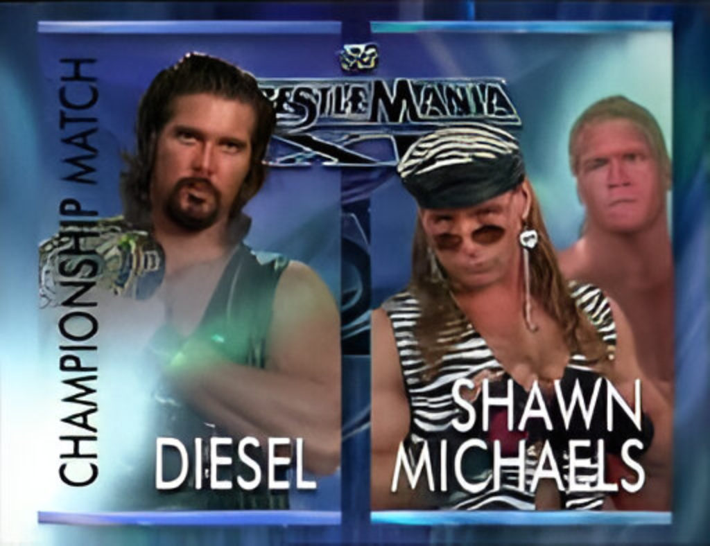 diesel vs shawn michaels wwf wrestlemania 11 wwe championship match card graphics wm xi