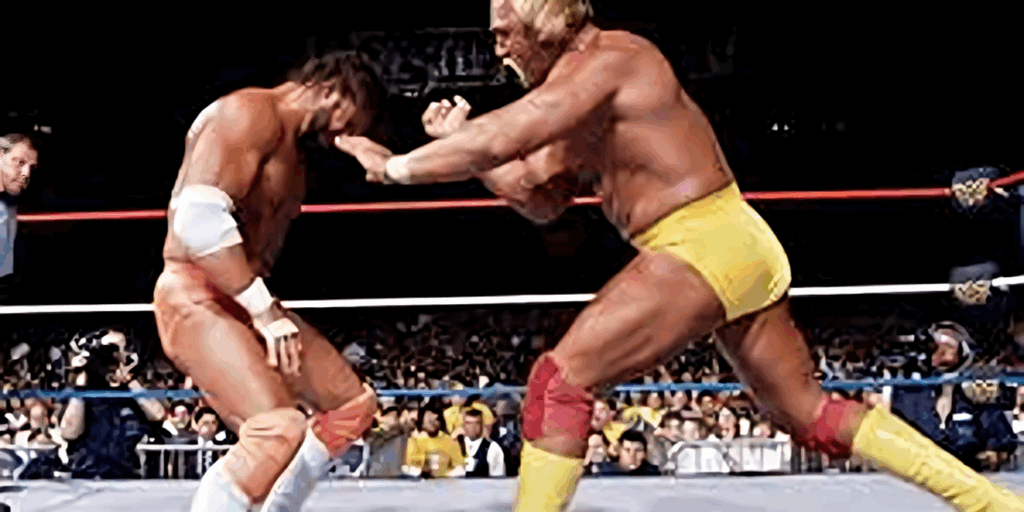 hulk hogan vs macho man randy savage wwf wrestlemania v wwe wm 5 mega powers explode miss elizabeth lust in his eyes