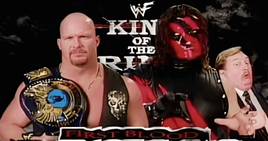 stone cold steve austin vs kane wwf king of the ring 1998 match card graphics wwe championship first blood match the undertaker mankind mick foley