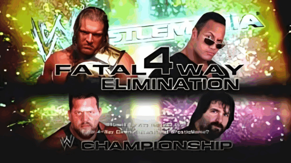 triple h vs the rock vs mick foley vs big show wwf wrestlemania 16 wm 2000 wwe championship mcmahon in every corner