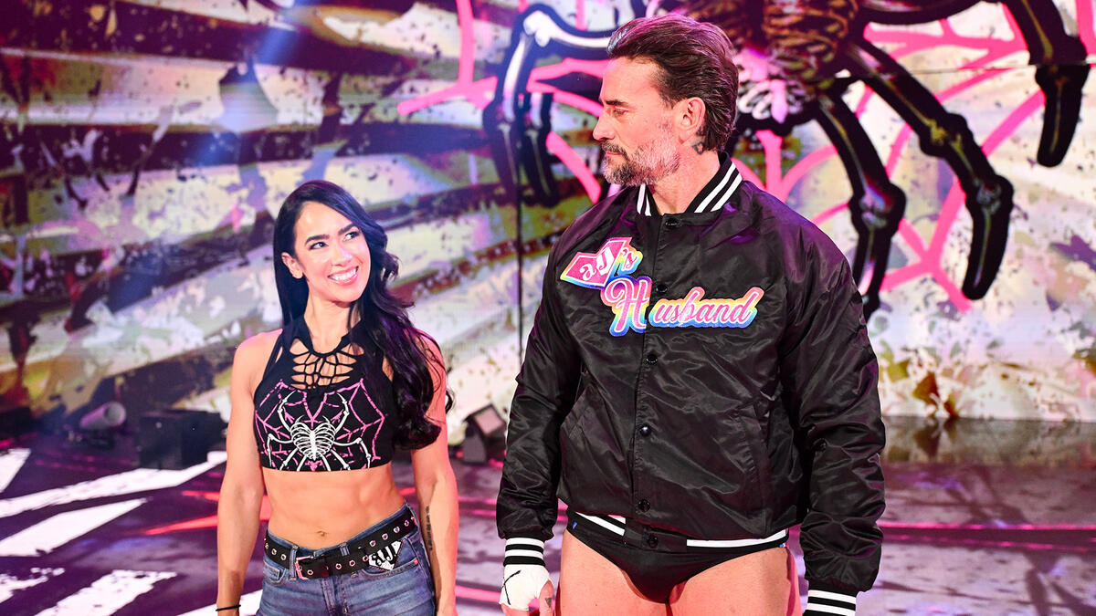 AJ Lee and CM Punk making their entrance at WWE Wrestlepalooza