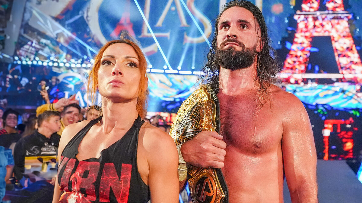 Becky Lynch and Seth Rollins at WWE Clash In Paris