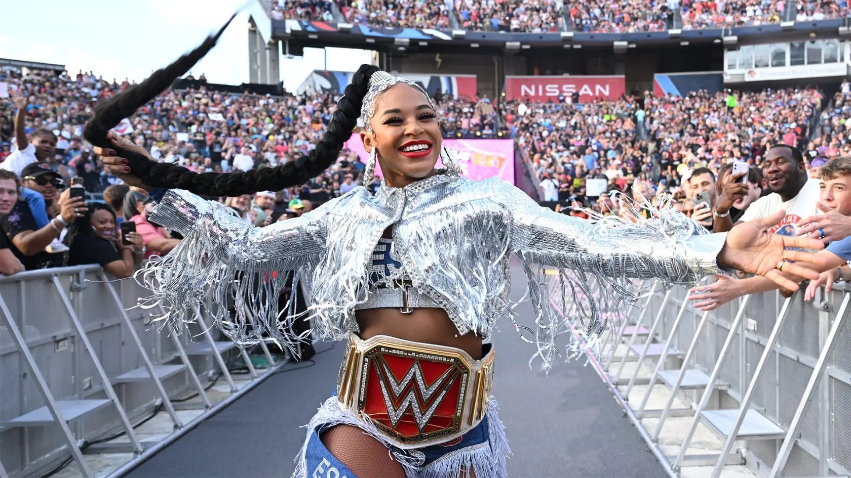 Bianca Belair making her entrance at WWE SummerSlam