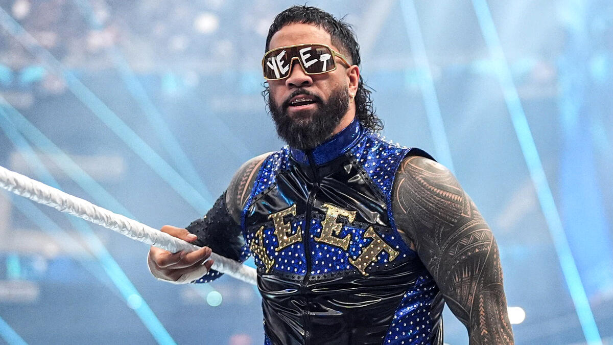 Jey Uso leaning on the ropes at WWE WrestleMania 41