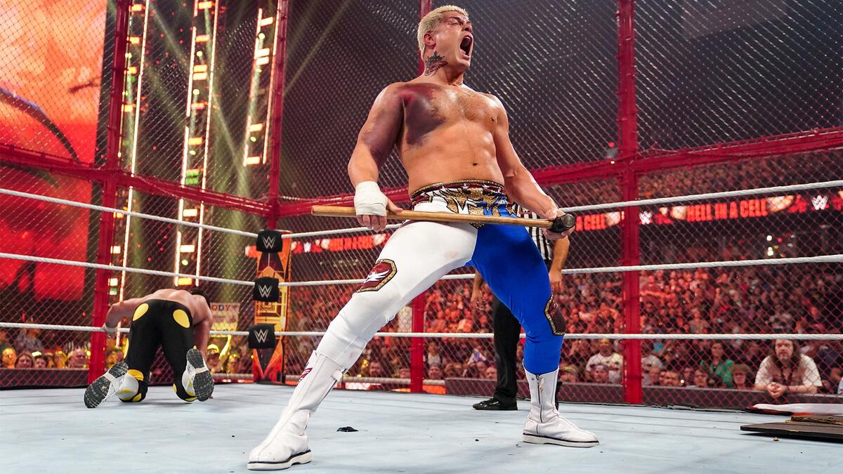 Cody Rhodes with sledgehammer in Hell in a Cell match